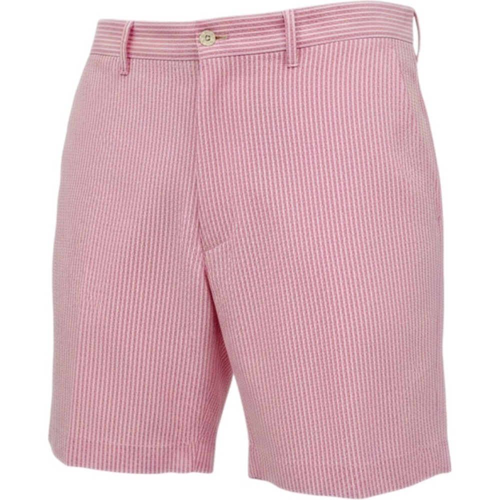 Ralph Lauren Mens Golf Shorts Pink White Seersucker Classic Fit Pockets Exc